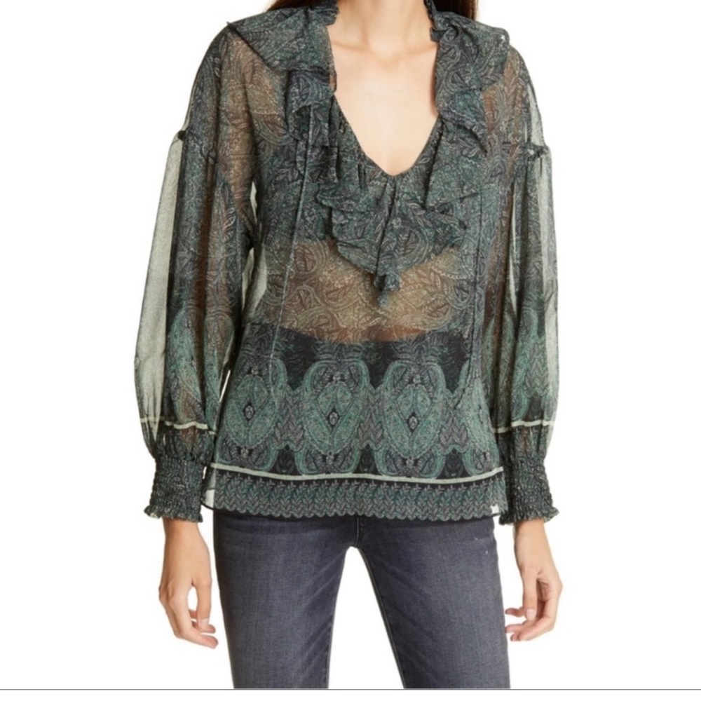 Alice and Olivia Julius Paisley Ruffle Top